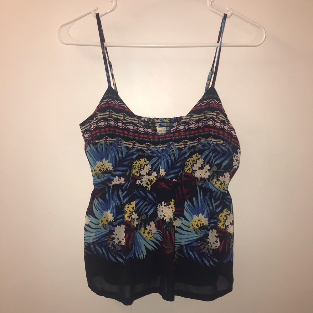 Navy Blue and Floral Peplum Tank Top